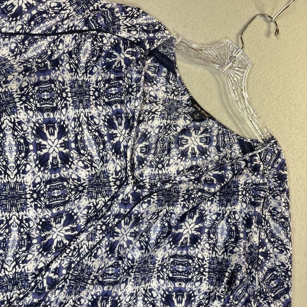 Women Lucky Brand V Neck Patterned Tunic Blue White Small Long Sleeve Bohemian